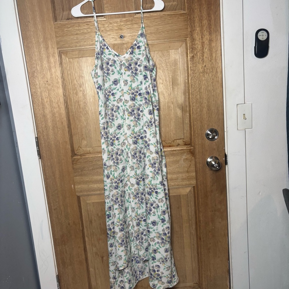 Women's Cream Floral Slip Maxi Dress with Purple Accents